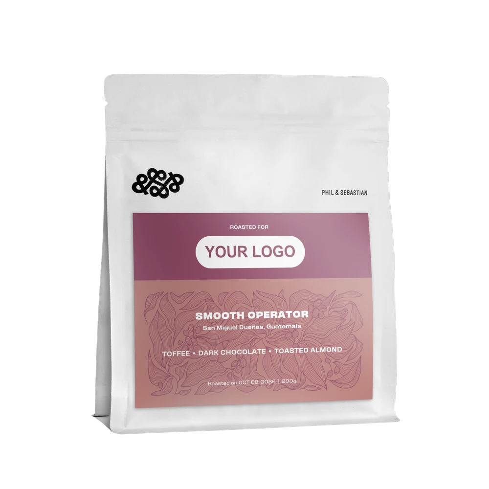 200 g coffee bag with a YOUR LOGO label, Coffee Leaves design